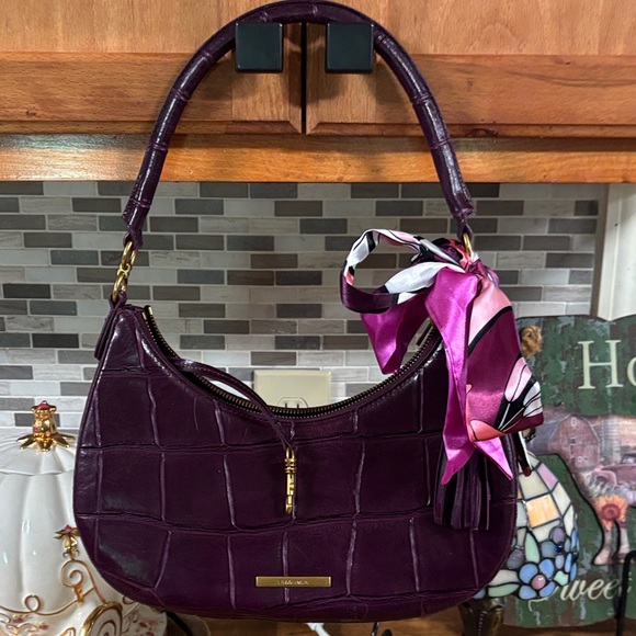 Brahmin Handbags - Brahmin Deep Purple Croc-Embossed Shoulder Bag